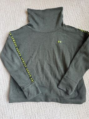 Under Armour Women's Olive Green Turtleneck Sweatshirt with Neon Yellow Details